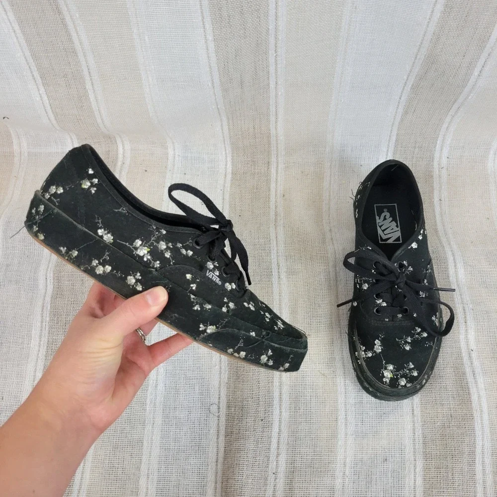 Vans Midnight Floral‎ Lace Up Sneakers Black White Size 7